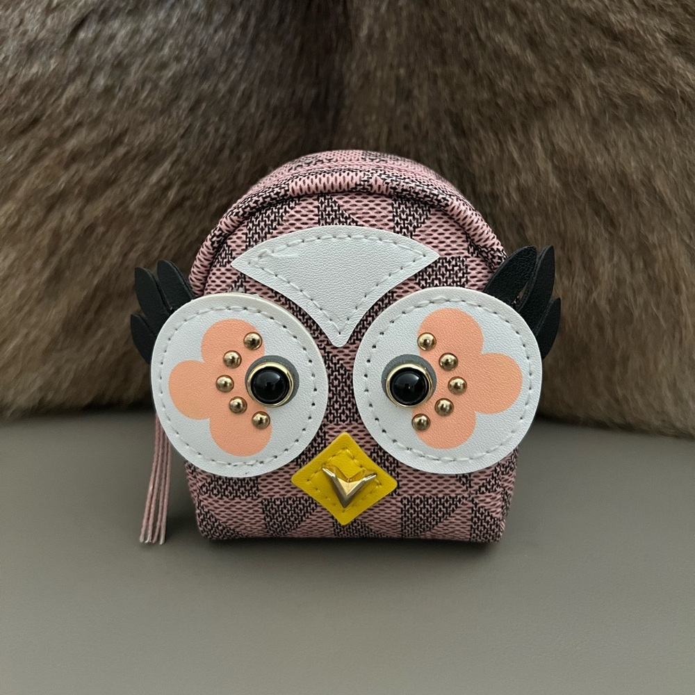 Adorable Owl Coin Purse – Pink Plaid with White & Peach Accents